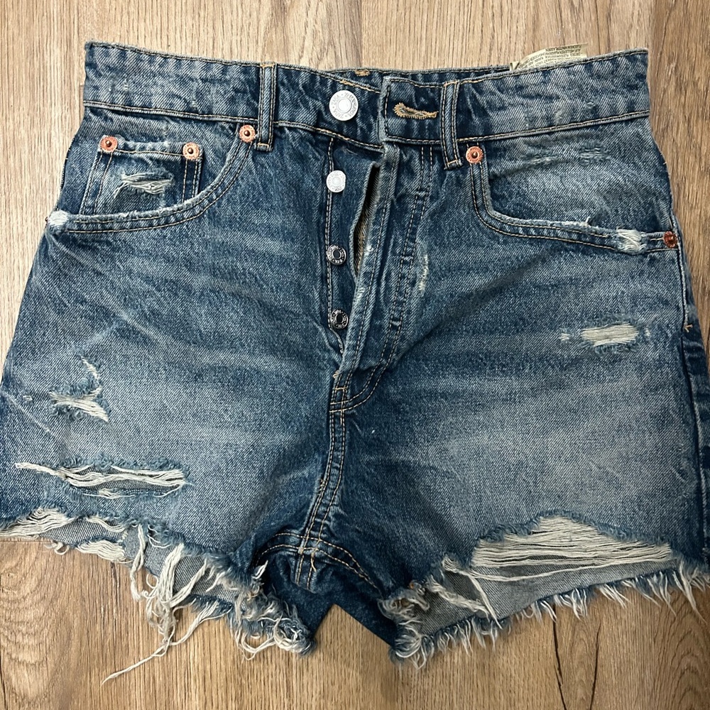 Zara Blue Distressed Jean Shorts